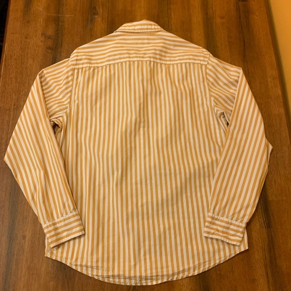 Free Assembly button down top Medium White Mustard Yellow Stripes long-sleeve - Picture 5 of 6